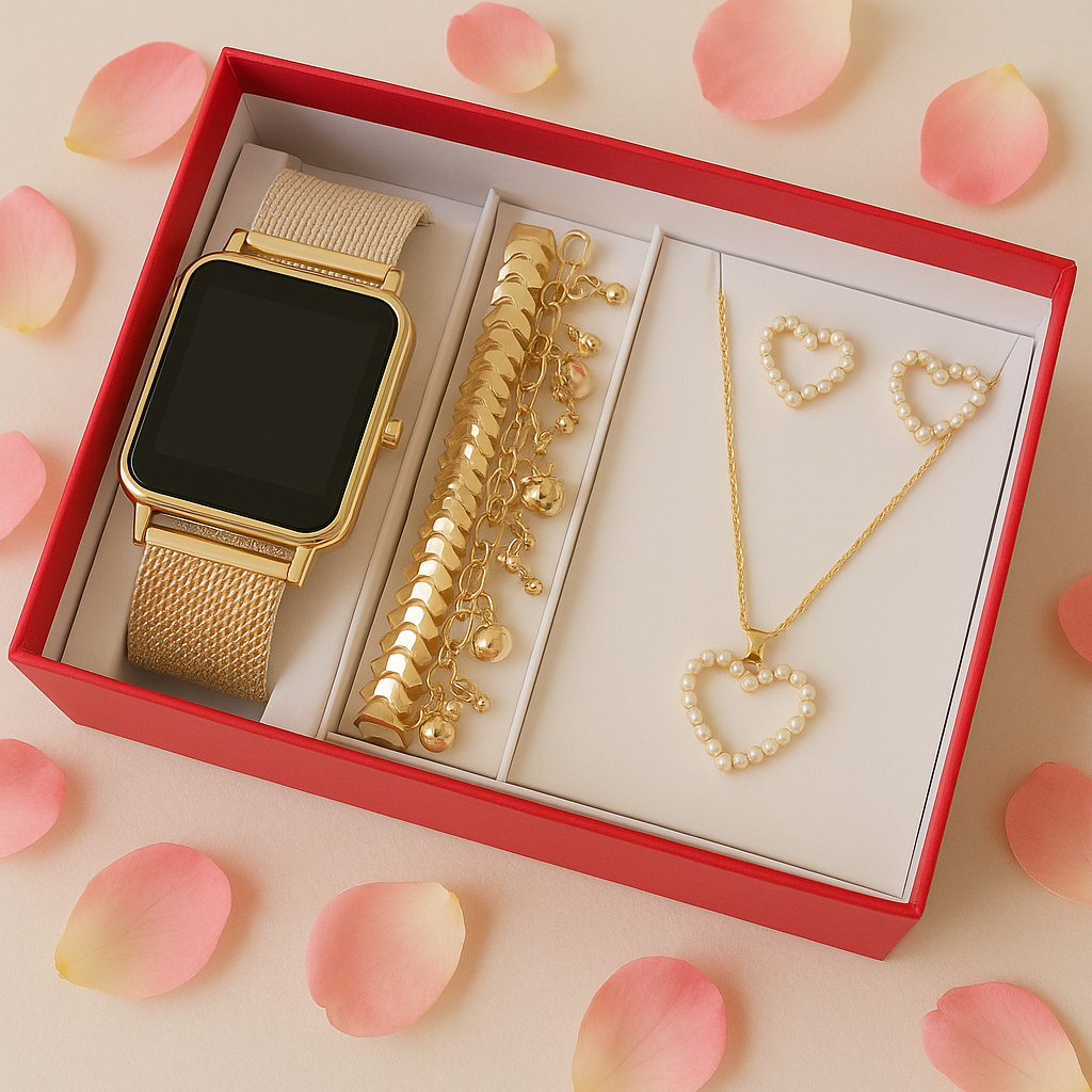 Kit Feminino com Relógio LED + Pulseira e Brinco  Estilo, Elegância e Presente Perfeito