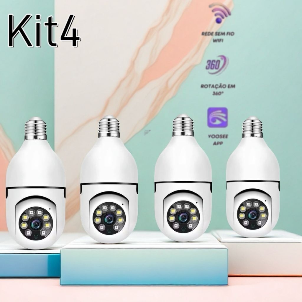 Kit Câmera de segurança a Prova Dágua sem fio gira 360 com app Yousee full HD visão notturna