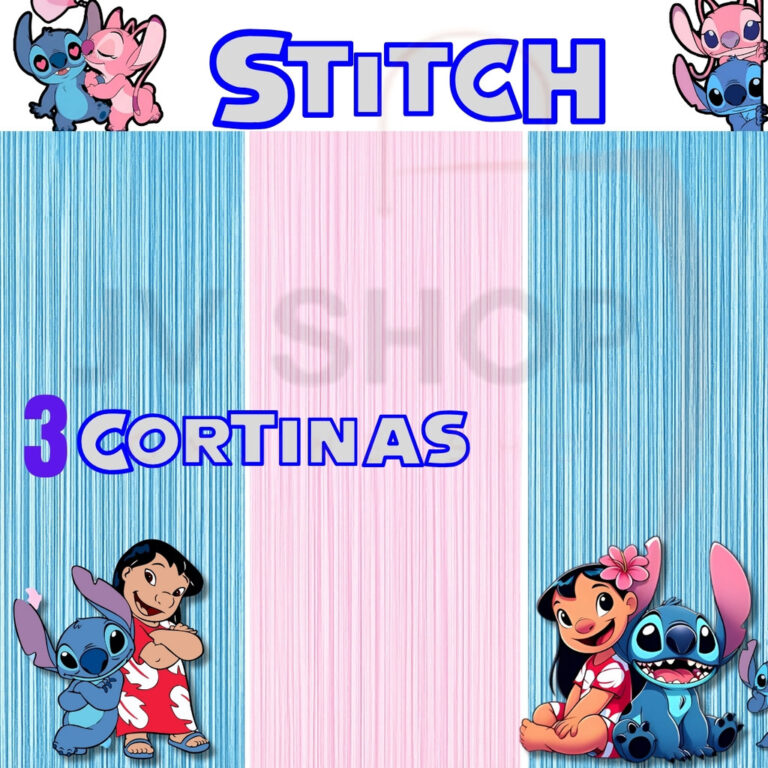 kit 3 Cortina Metalizada  STITCH Decoração Festa