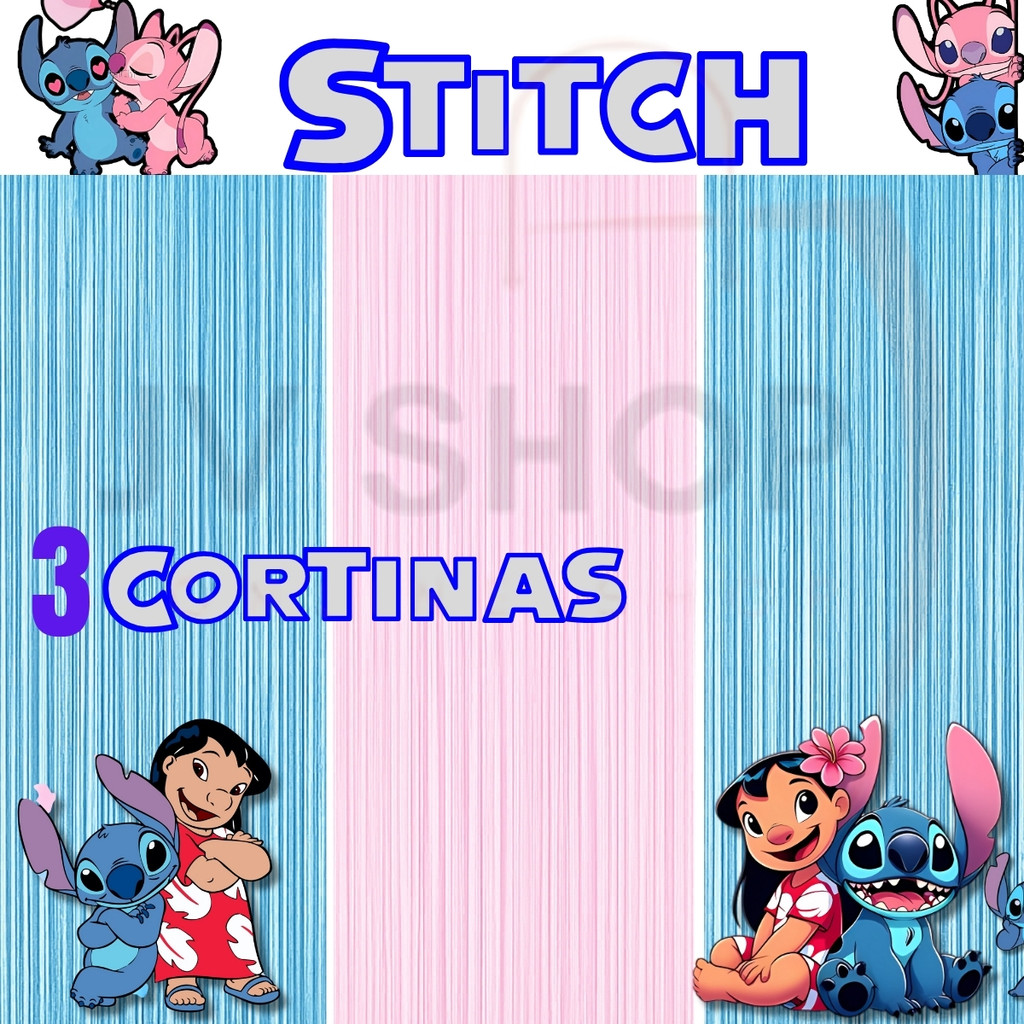 kit 3 Cortina Metalizada  STITCH Decoração Festa Aniversário , banner , festival , comemoraçao