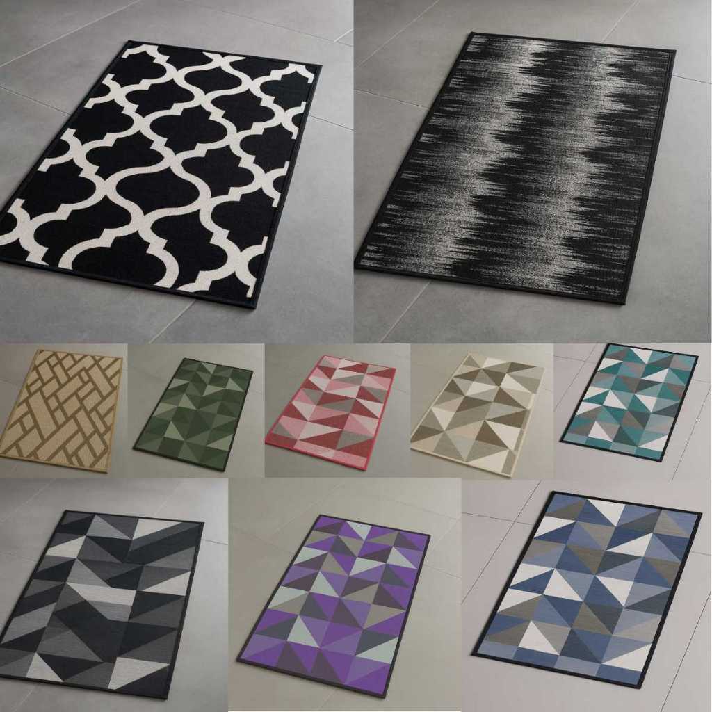 Kit com 5 Tapetes Capacho de Porta 65x35cm  Estampas Variadas, Jacquard Antiderrapante, Decorativo