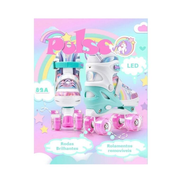 Patins ROLLER infantis arco-íris de 4 rodas com l