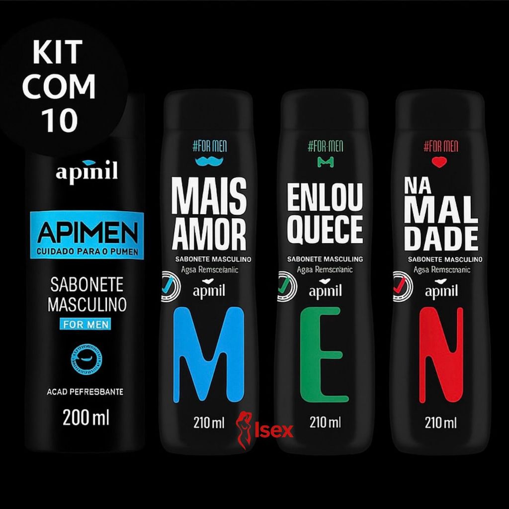 Kit com 10 Sabonetes Intimo Masculino – ESCOLHA O AROMA –  ou Variados Apinil 200ml Higiene Revenda