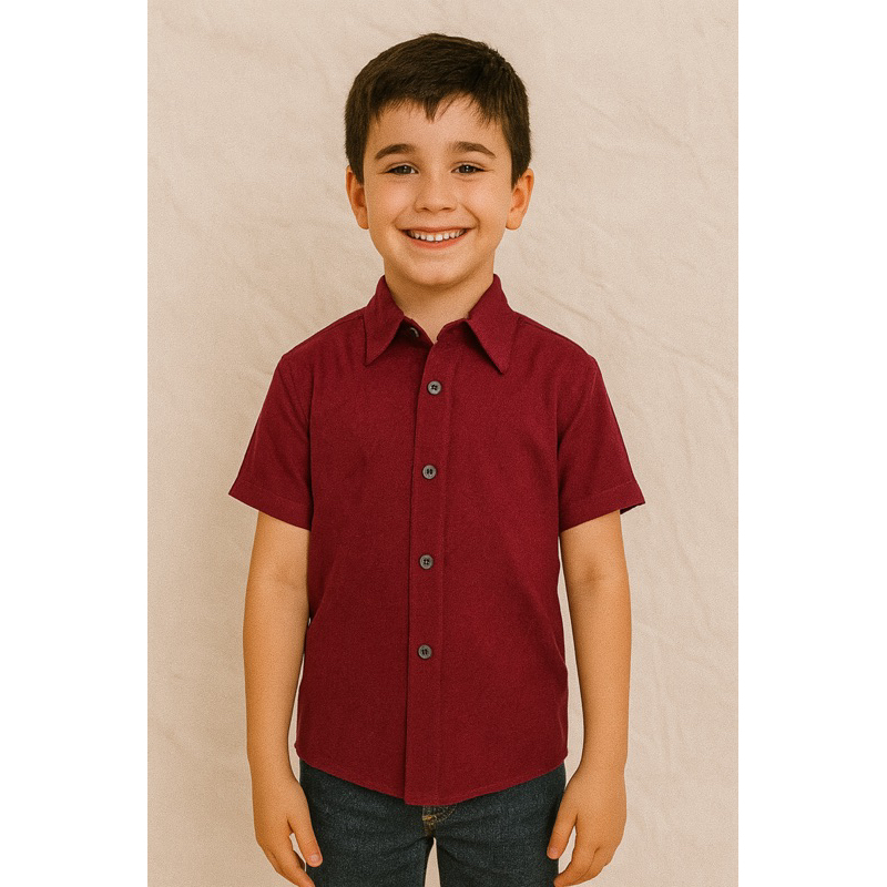 Camisa Infantil Manga Curta Social Menino Elegante Verão Casual