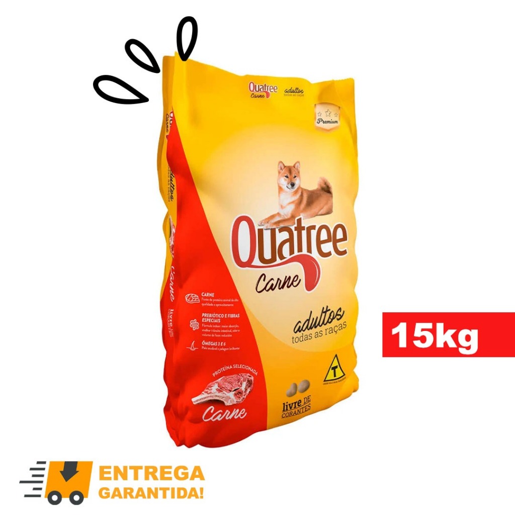 Ração Cachorro Adulto15kg Quatree Gourmet Todas Raças Sabor Carne