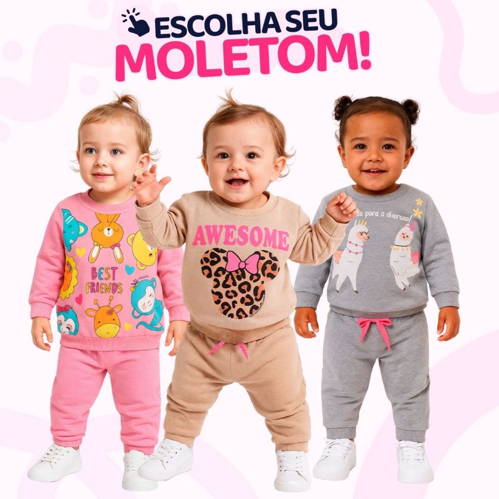 Conjunto Moletom Bebe Menina Escolha Seu Modelo, com Estampas Fofas e Conforto Infantil Bebê Feminin