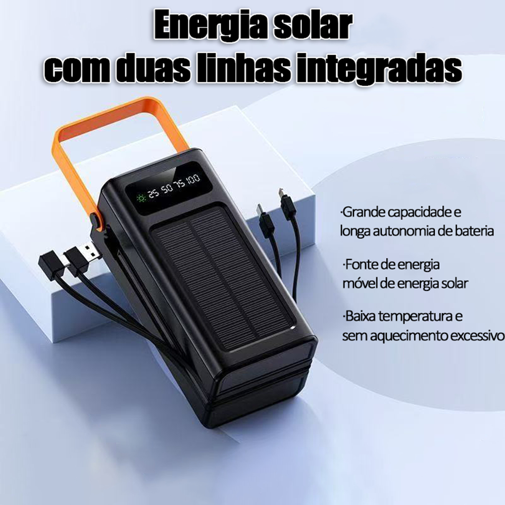 Carregamento solar com cabo, banco de energia portátil de grande capacidade, 50000mAh