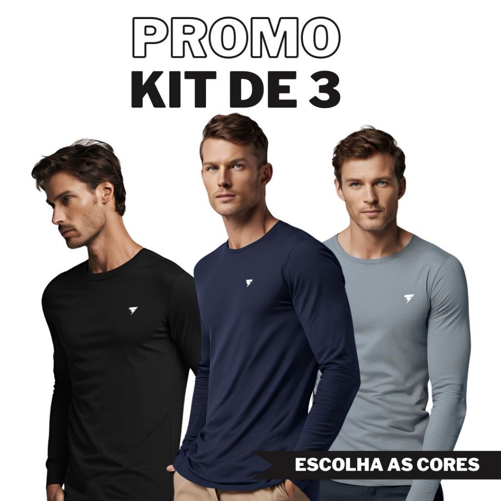 Kit 3 Blusa Térmica Masculina Proteção Solar Segunda Pele Dry Fit