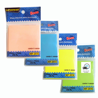 Bloco Adesivo Neon Com 100 Folhas Diversas Cores P