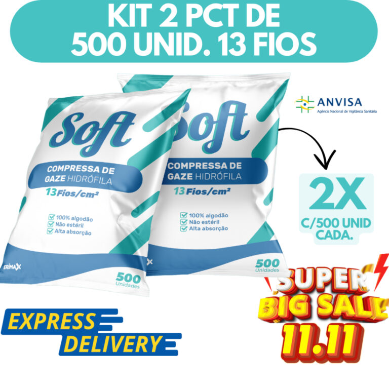 Kit 2 Compressa De Gaze 13 Fios 1000 Unidades Soft