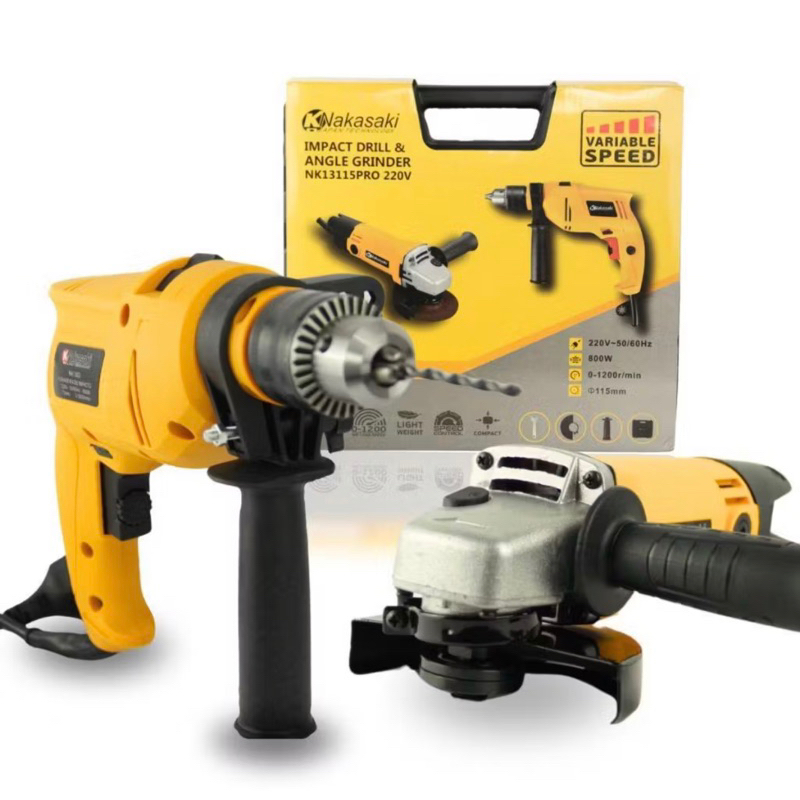 Kit Esmerilhadeira Angular Lixadeira + Furadeira Impacto 13mm Nakasaki 900w – Qualidade