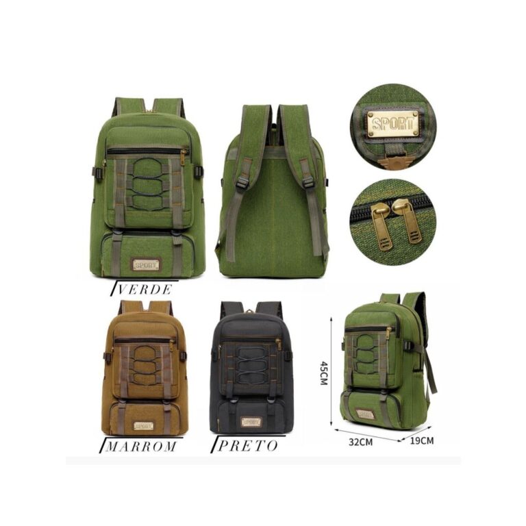 Mochila Bolsa Lona Reforçada Masculina Feminina M