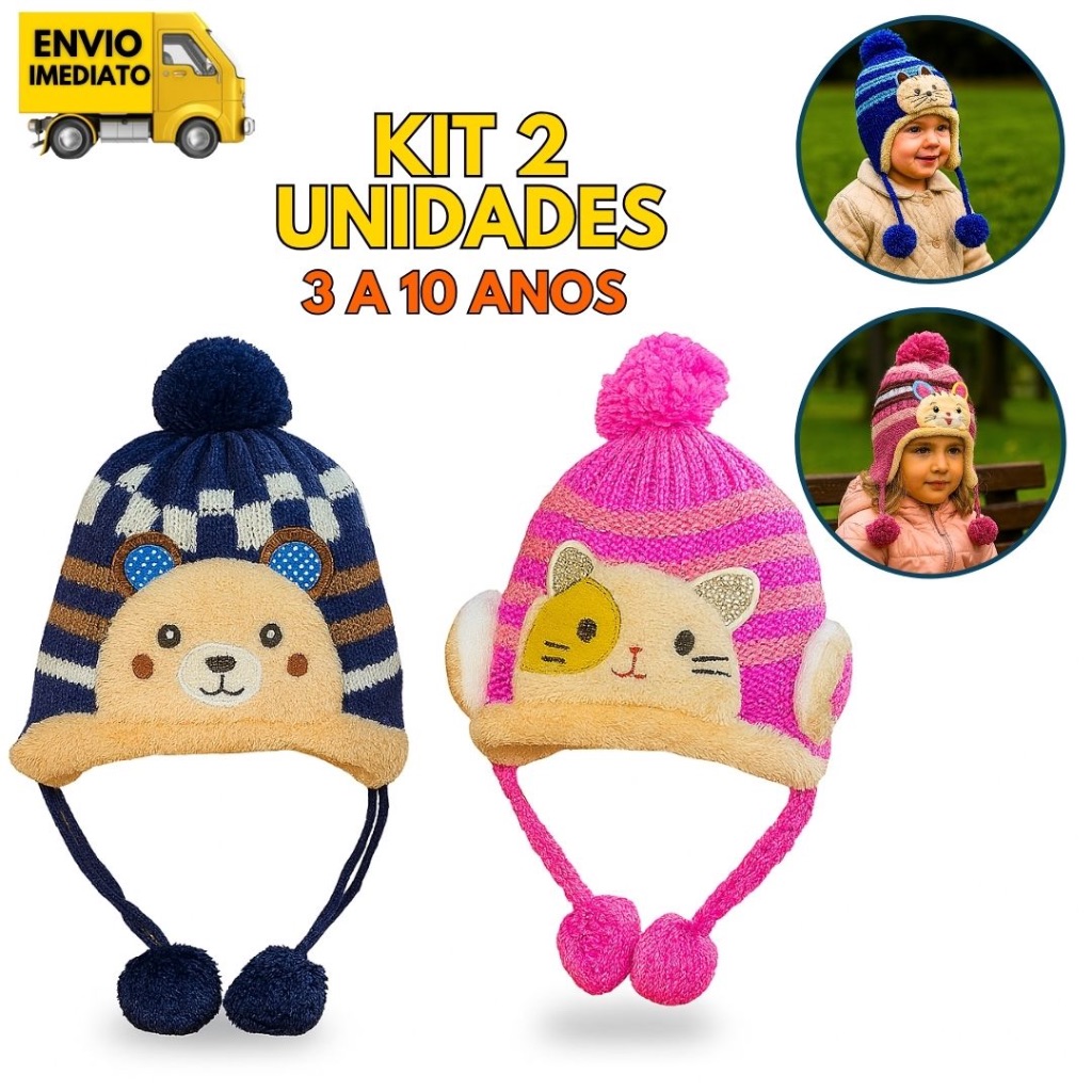 Touca Infantil de Lã Com Pompom Para Inverno Para Menino e Menina Para Crianças Frio Gorro Capuz Com
