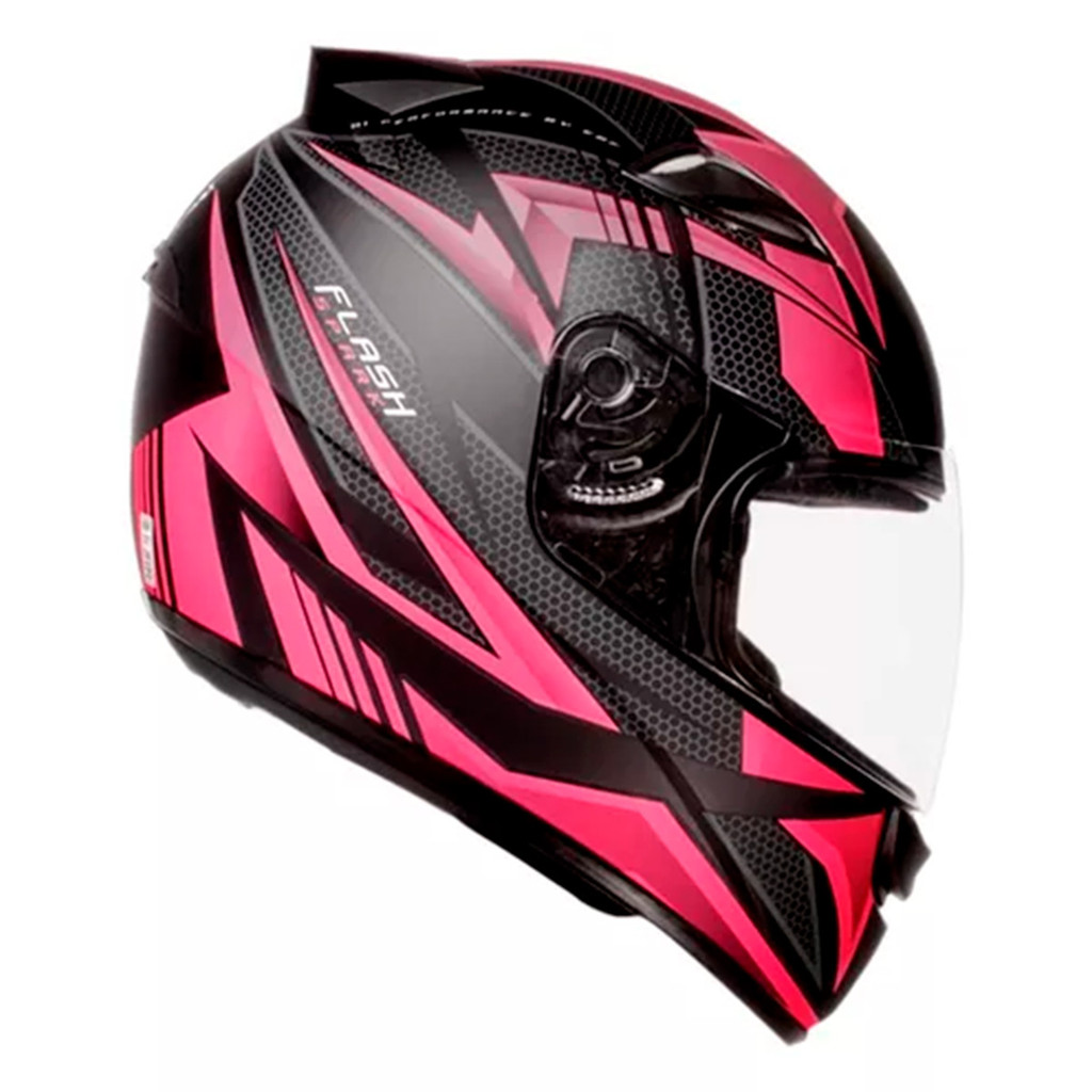 Capacete Moto Fechado Spark Flash Viseira Cristal Preto Fosco c/ Rosa Inmetro – EBF