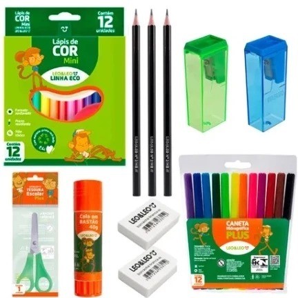 Kit Escola LeoELeo – Lápis Mini 12 Cores+3 