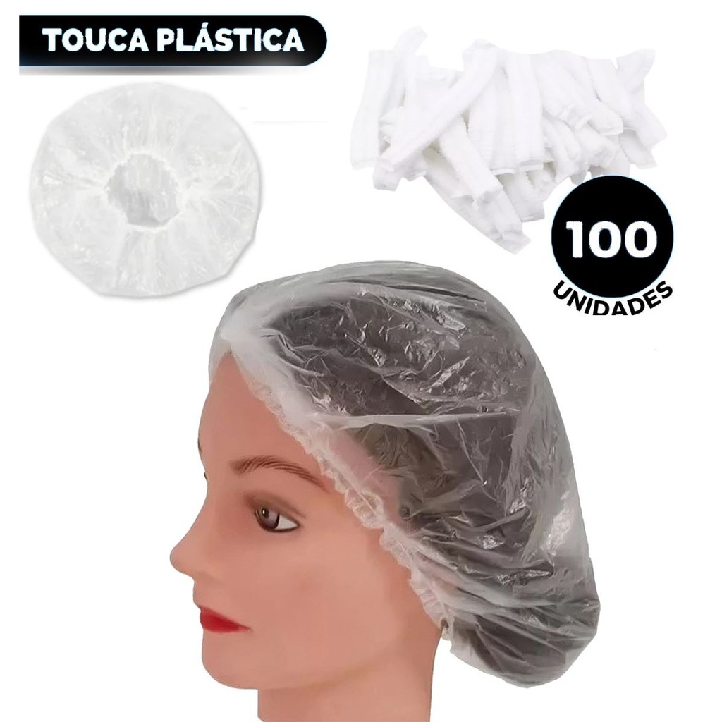 100 Toucas Plásticas Descartável De Cabelo Para Banho Sanfonada Transparente Elástico