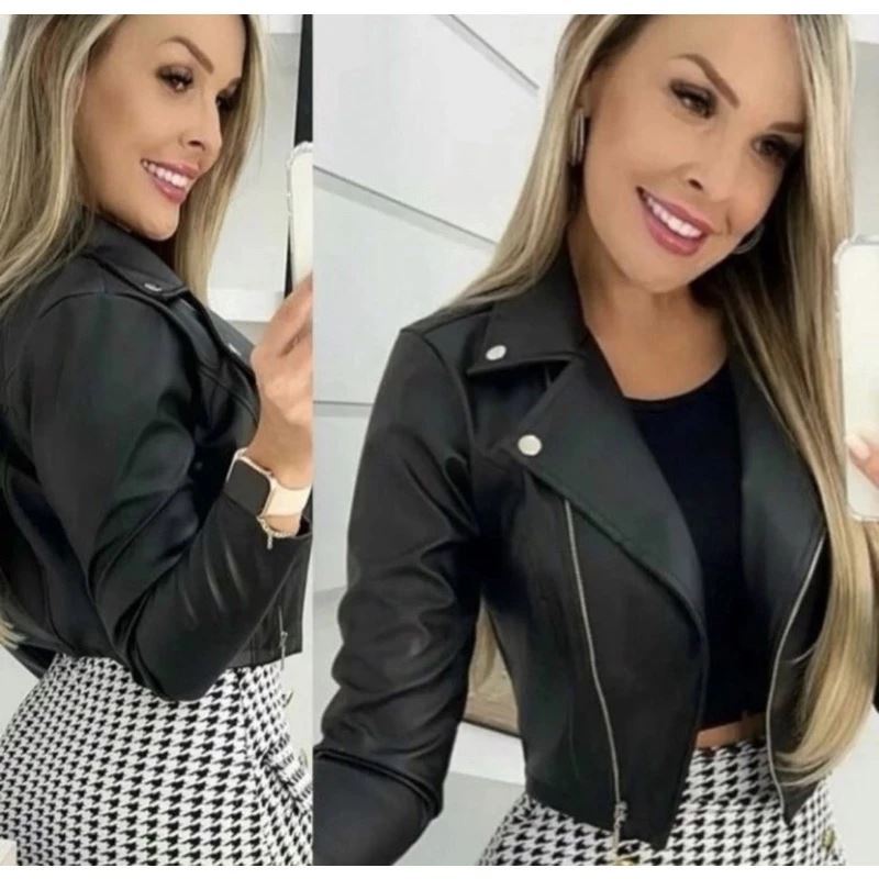 Jaqueta De Couro Feminina com Zíper Inverno