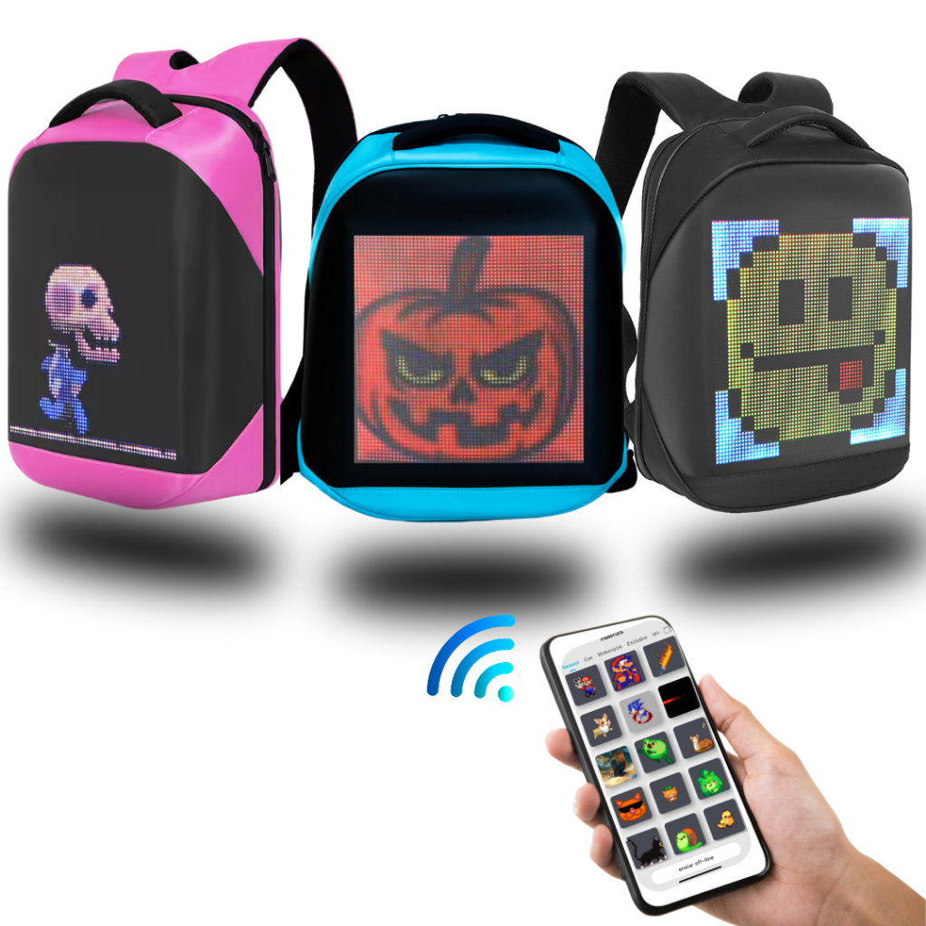 Mochila LED Bluetooth com Display Digital Personalizável  Presente Criativo p/ Tech Lovers
