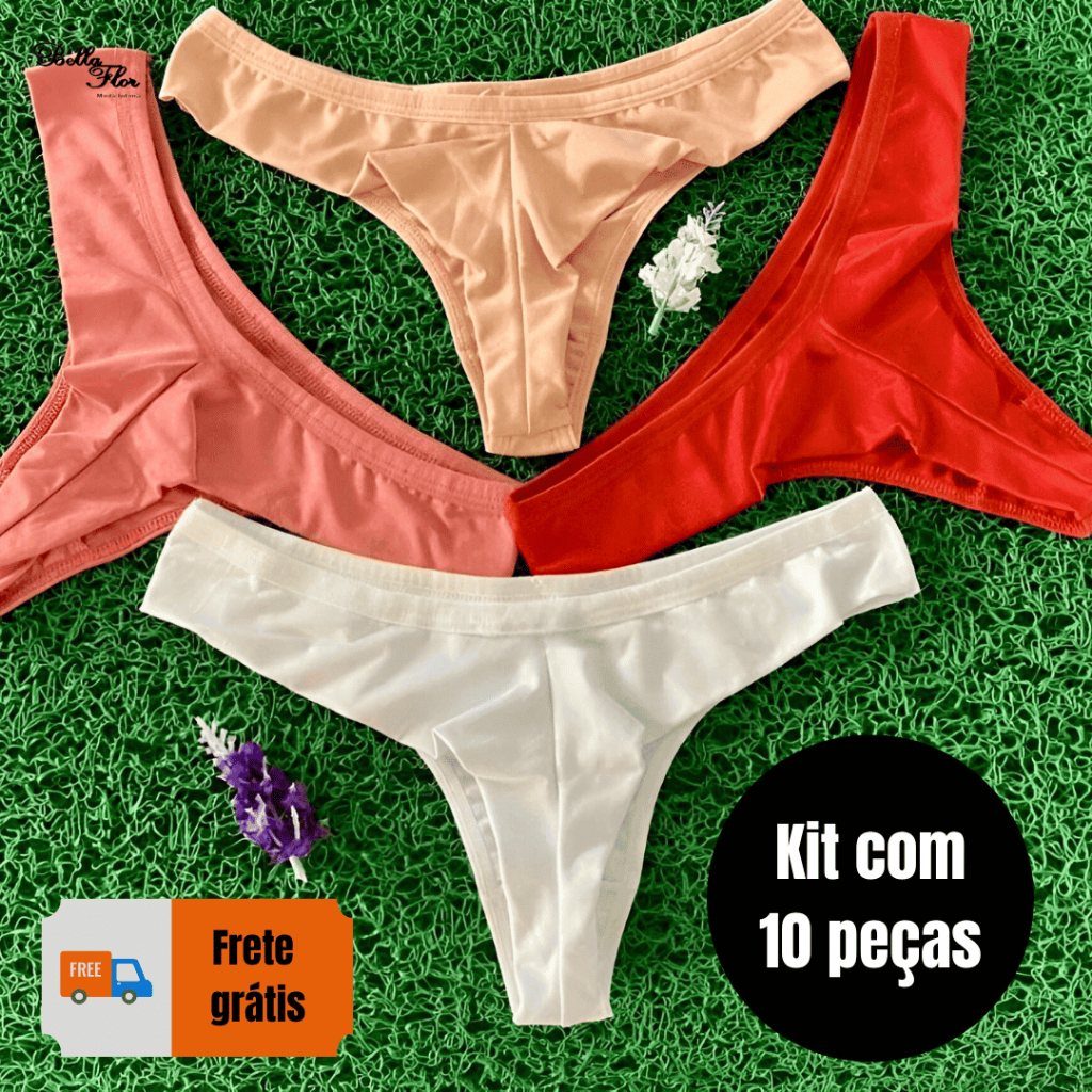 KIT 10 ou 5 Calcinhas Empina Bumbum Fio Dental Duplo Conforto Sensual Sem Costura no Bumbum