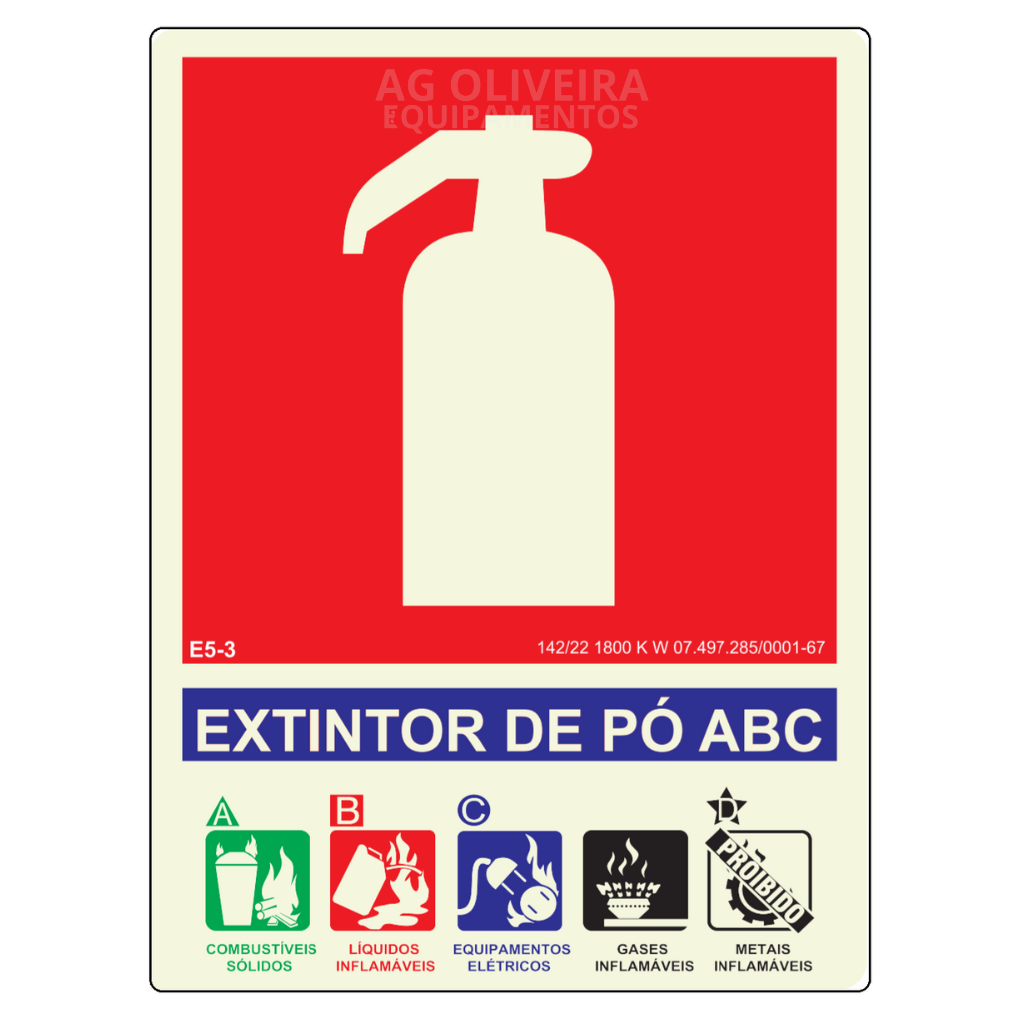 Placa de Sinalização Fotoluminescente E5.3- Extintor ABC 15×20 cm Normativa Bombeiro