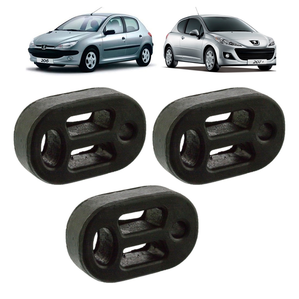 Kit 3 Borracha Coxim Escapamento Peugeot 206 207 106 Hoggar Parner Berlingo
