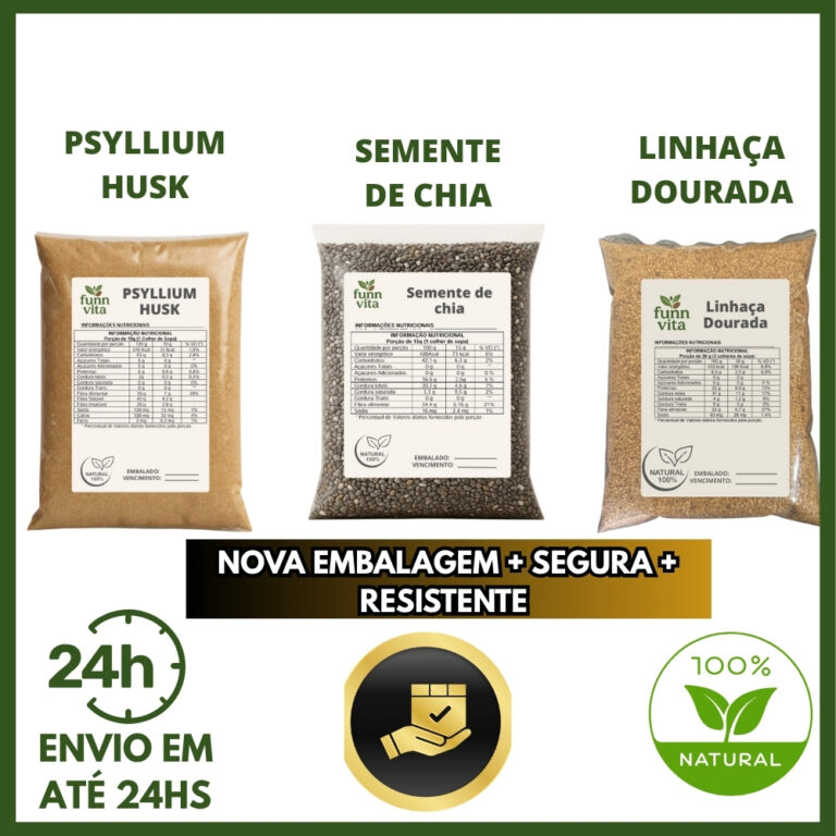 KIT FIBRAS PSYLLIUM HUSK, SEMENTE DE CHIA E LINHA