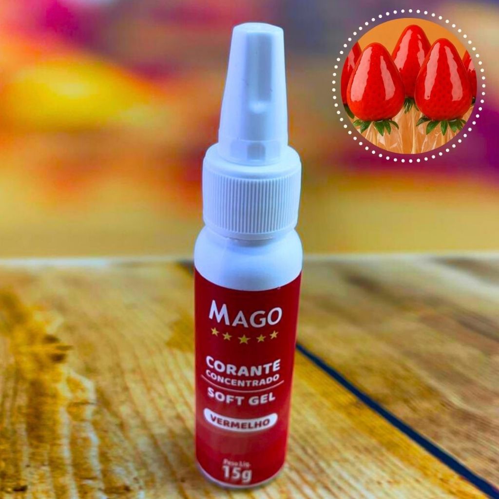 1~5 CORANTE VERMELHO SOFT GEL 15g, PARA MORANGO DO AMOR E CONFEITARIA GERAL (MAGO)