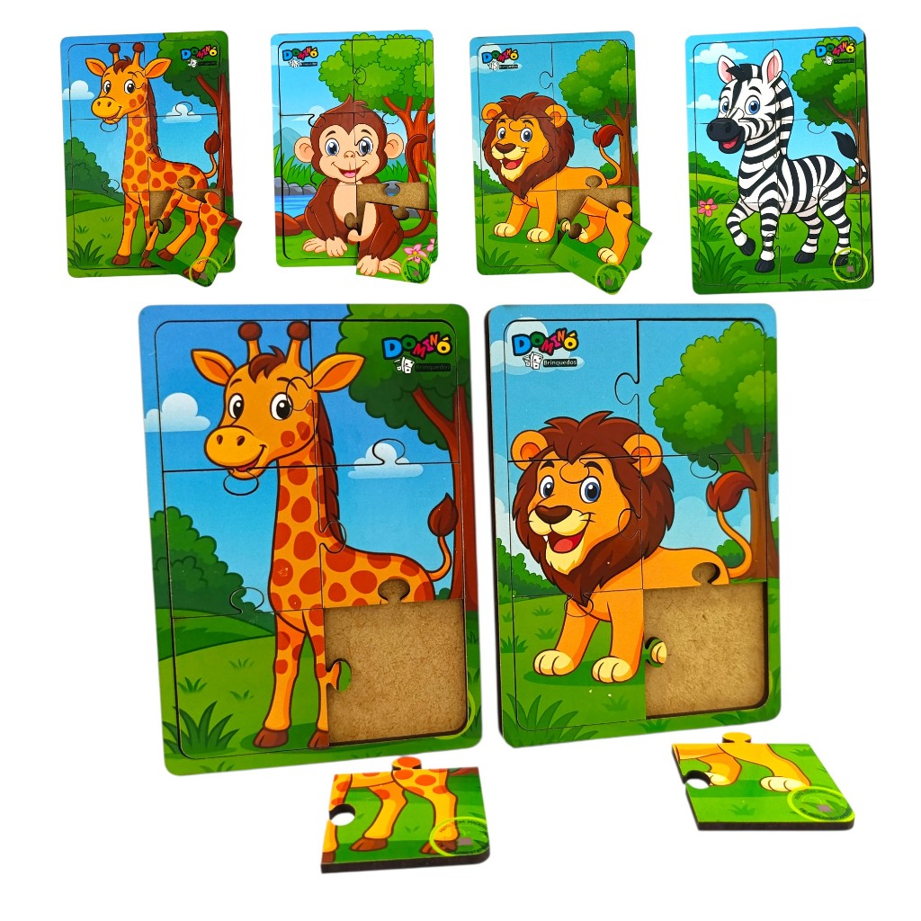 Kit 4 Quebra Cabeça em Mdf 6 Peças Jogo Pedagógico Infantil Lúdico Educativo floresta