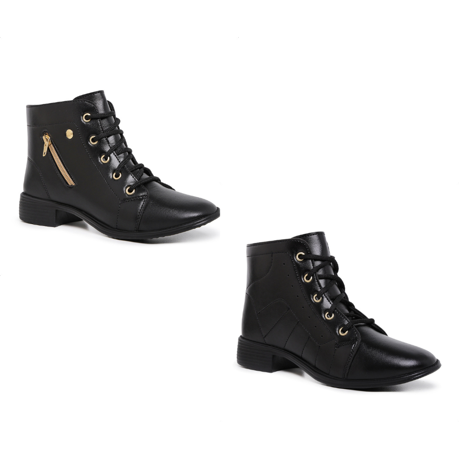 Kit 2 Coturno Feminino Cano Médio Confortável Moda Casual Bota Feminina Estilosa Promoção