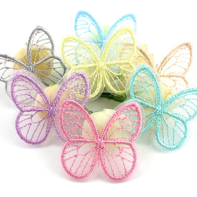48Pcs 3.5 * 4.5cm Borboleta De Malha Bordada Para Roupas De Bricolage Cabeleireiro Decoração Chapéu