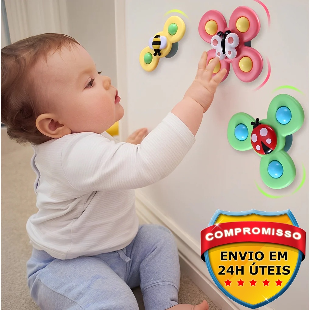 KIT 3 Brinquedo Infantil Chocalho Giratório com Spinner Brinquedos para bebê Banho