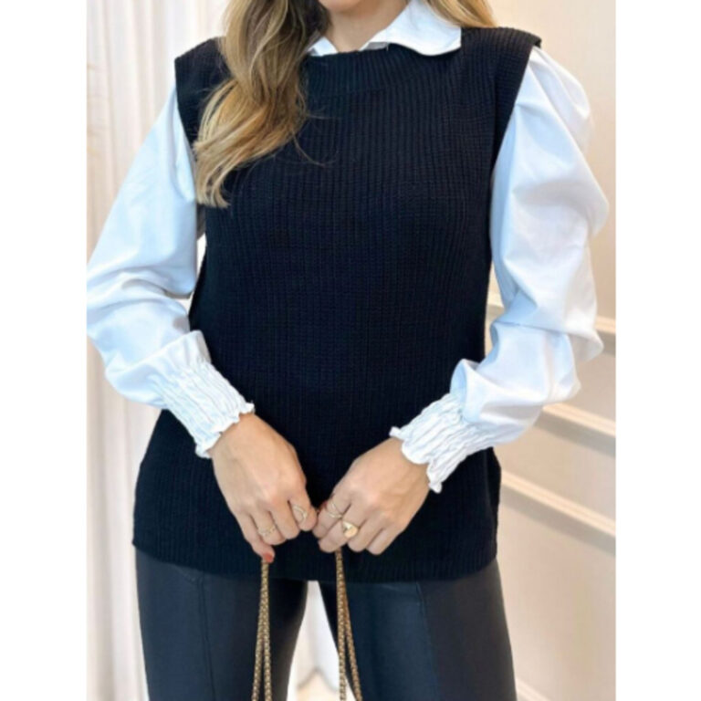 Colete Feminino Tricot Fang Outono Inverno Tricô 
