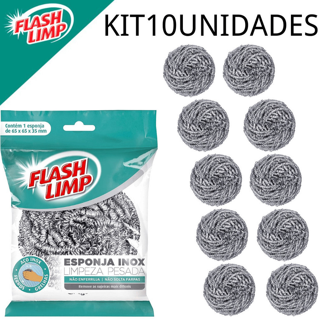 Top Center Online KIT COM 10 ESPONJAS LIMPEZA PESADA INOX Cod.EA1409/10 – FLASH LIMP