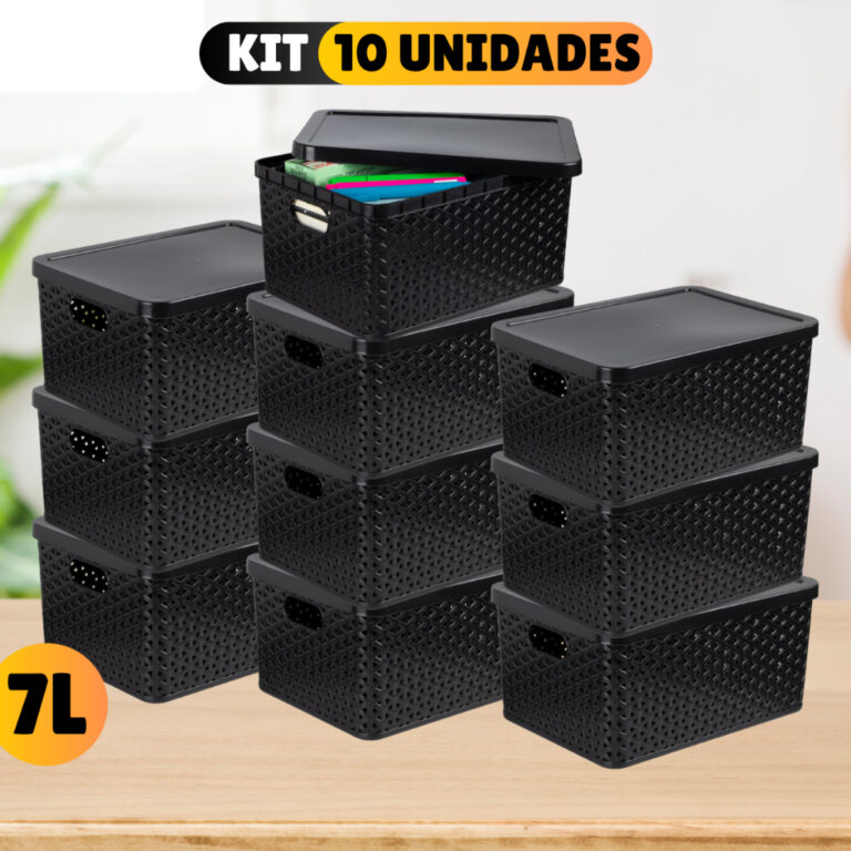 Kit Com 10 Cesto Caixa Organizadora Rattan Com Tam