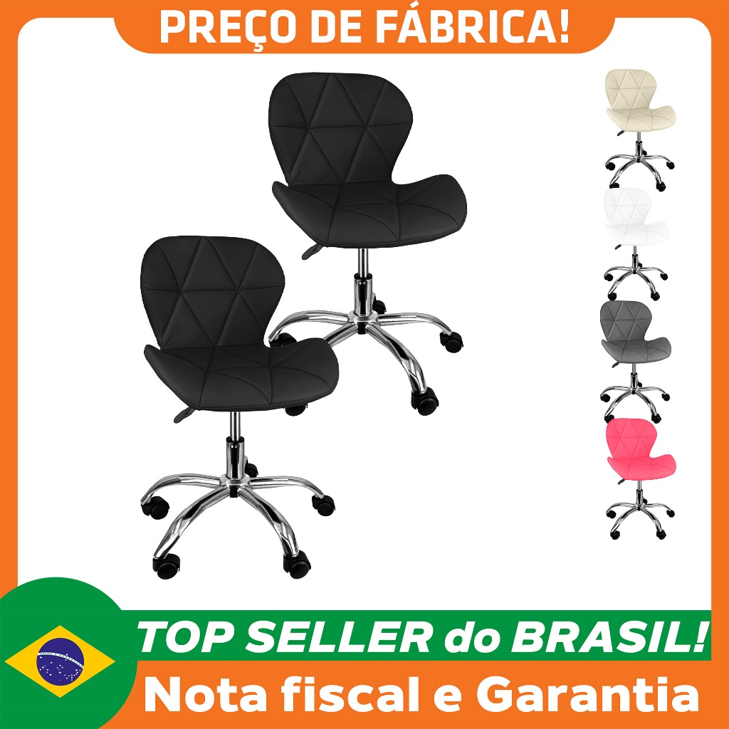 Kit 2 Cadeiras Slim Office Estofada Base Giratória Cromada