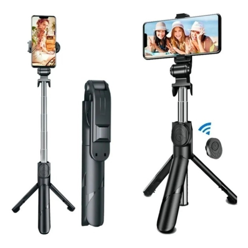 Bastão de selfie telescópico Bluetooth com controle remoto para celular com suporte de tripé com luz