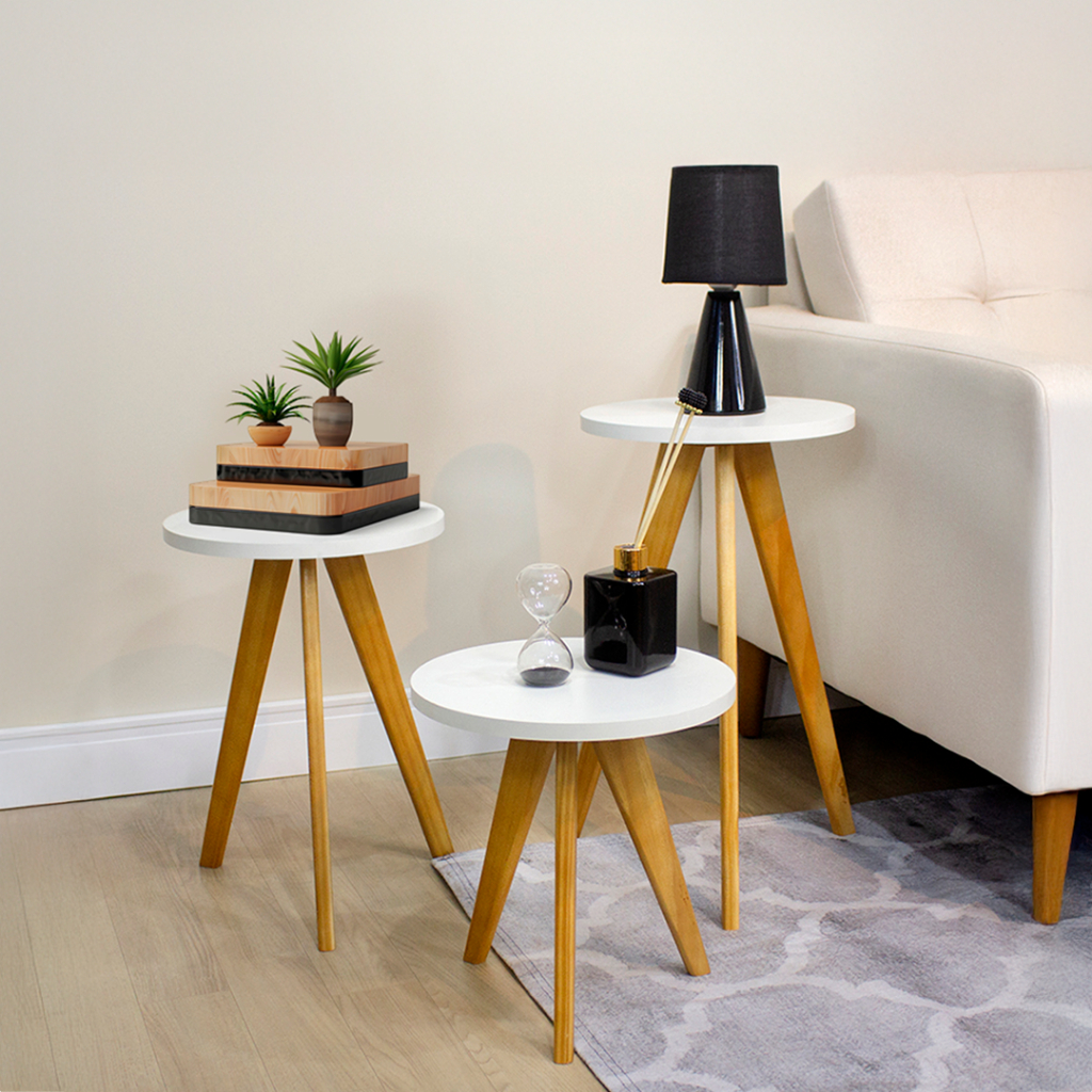 Kit Mesas de Centro, Mesa Lateral, Mesa de Cabeceira, Mesa de Apoio Pé Palito – Madeira Maciça