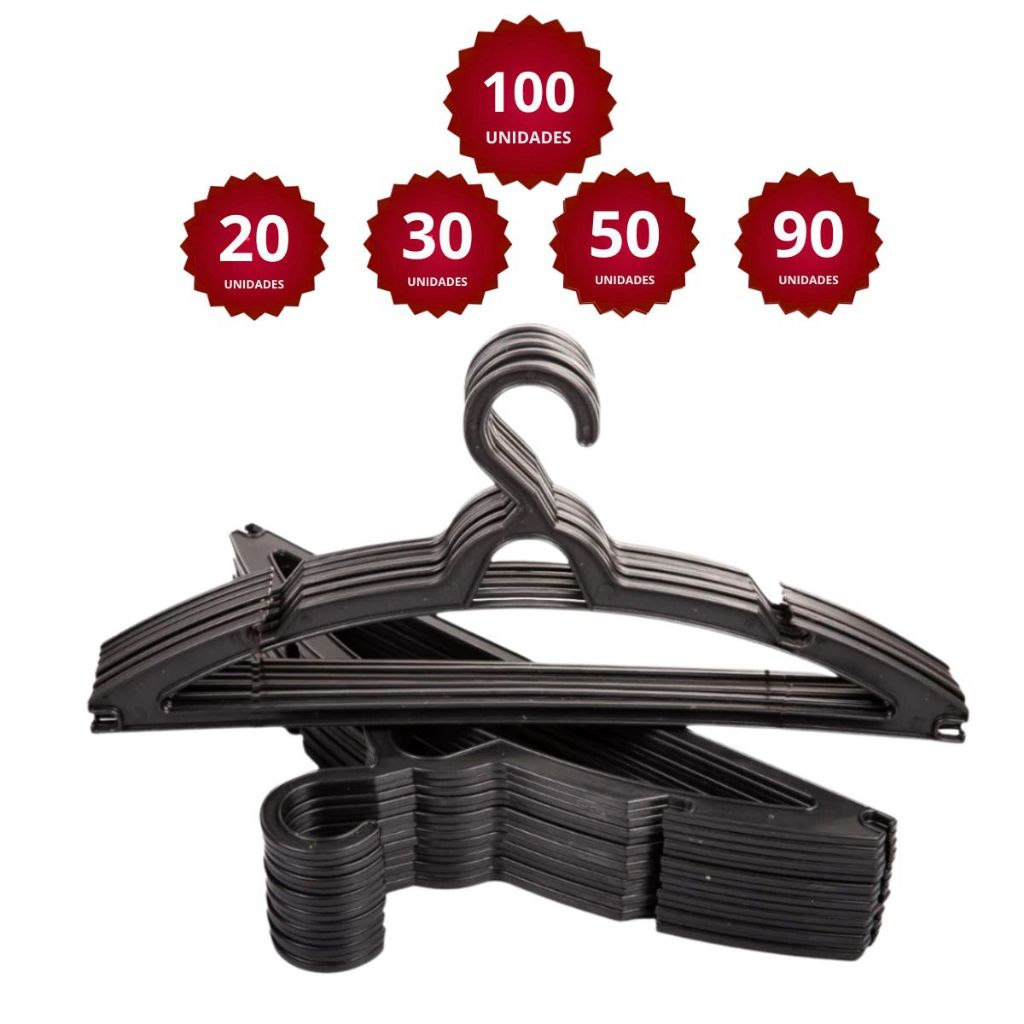 Cabide Adulto Preto Kit 100 Cabides Reforçados Organizar Roupas *ENVIO IMEDIATO*