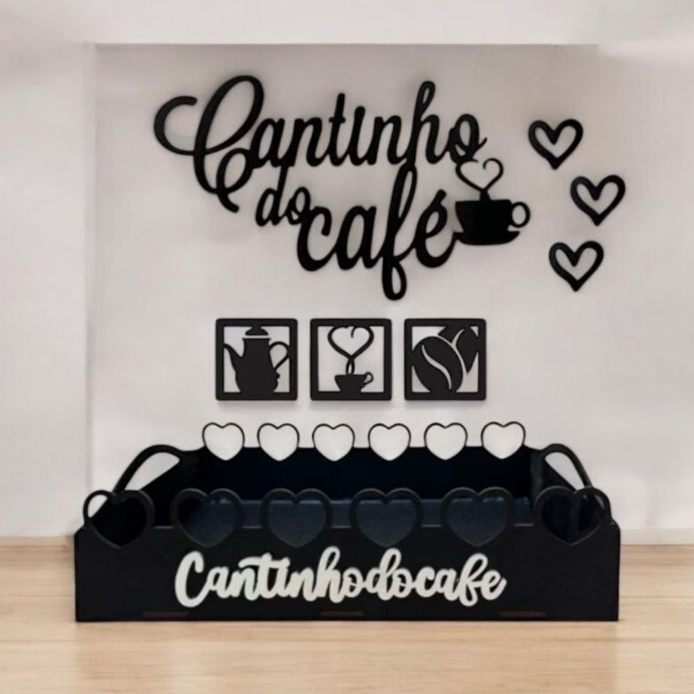 Kit Cantinho do Café Bandeja Coração + Apliques
