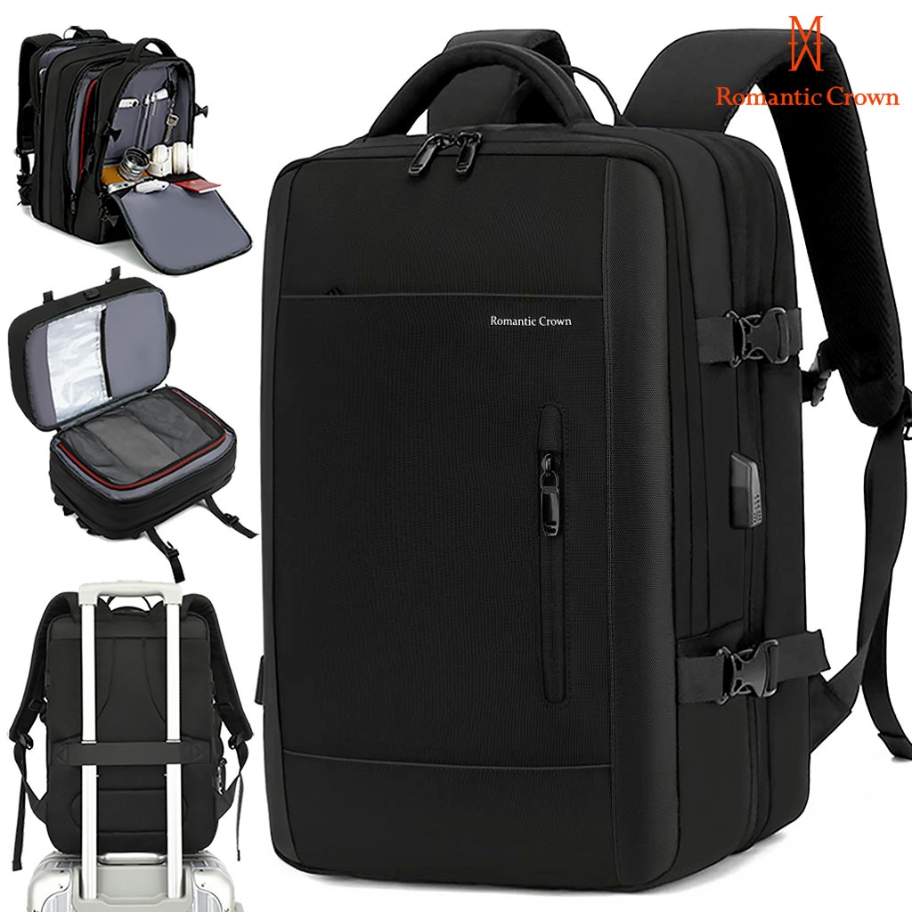 ROMANTIC CROWN Mochila de Viagem Executiva Expansível 45L Reforçada para Notebook Masculina e Femini