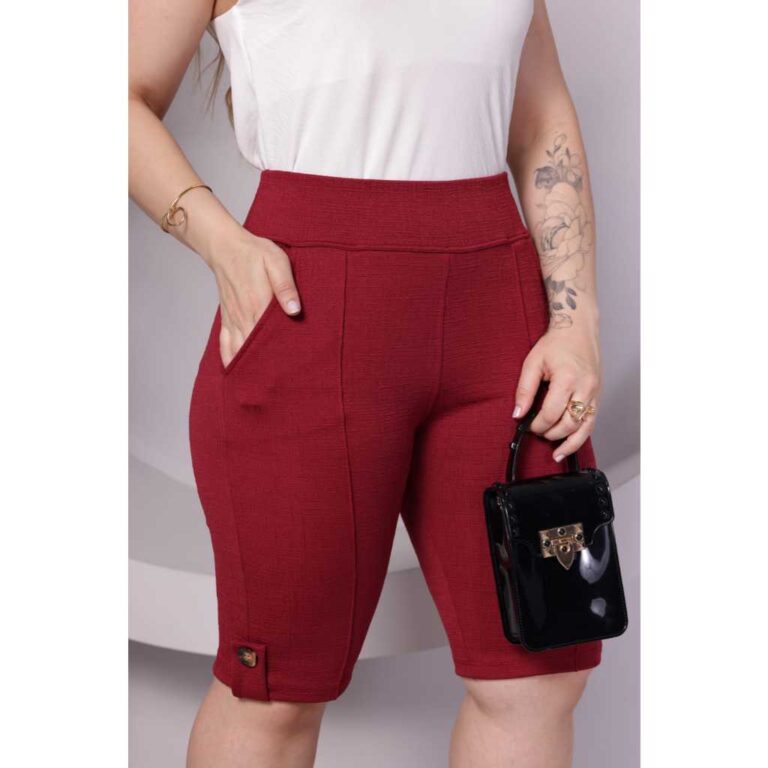 Bermuda Feminina Social Cintura Alta com Bolso e B