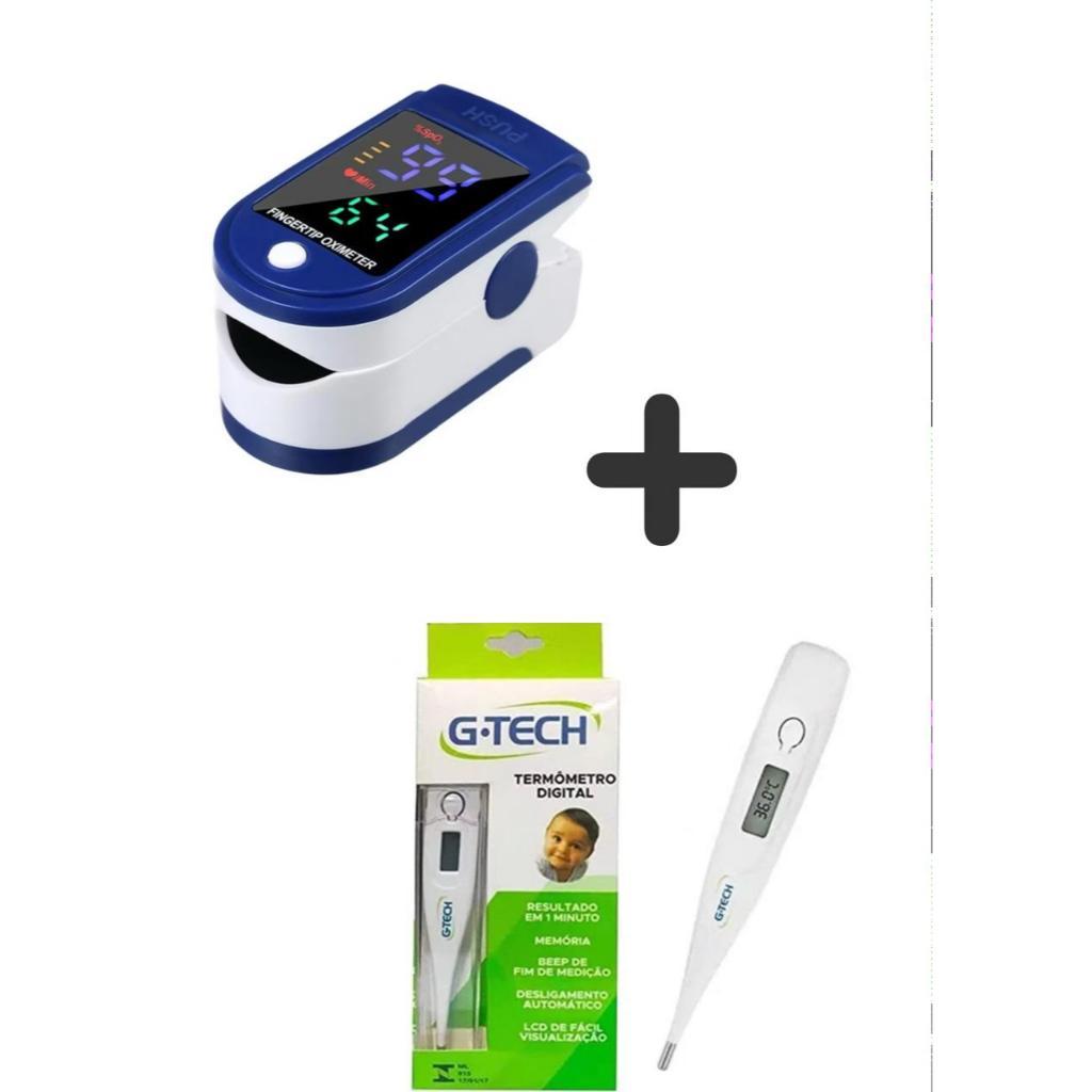 Kit Termometro Digital G-Tech Oximetro Dedo Pulse Adulto  Infantil Cuide da Febre Oxigenação em Casa
