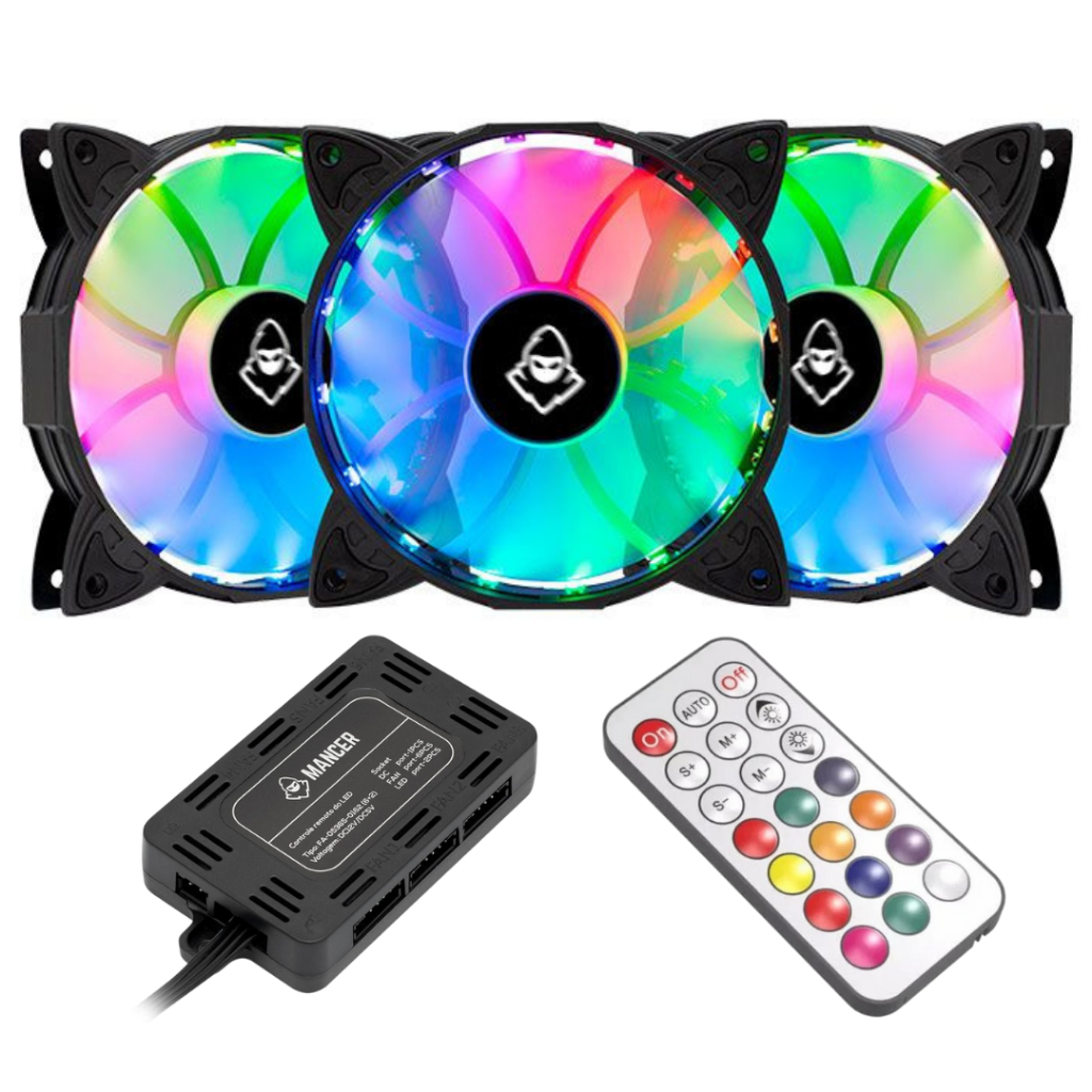 Kit Fan Coolers RGB 3x 120mm + Controladora + Controle Remoto, Mancer Z100