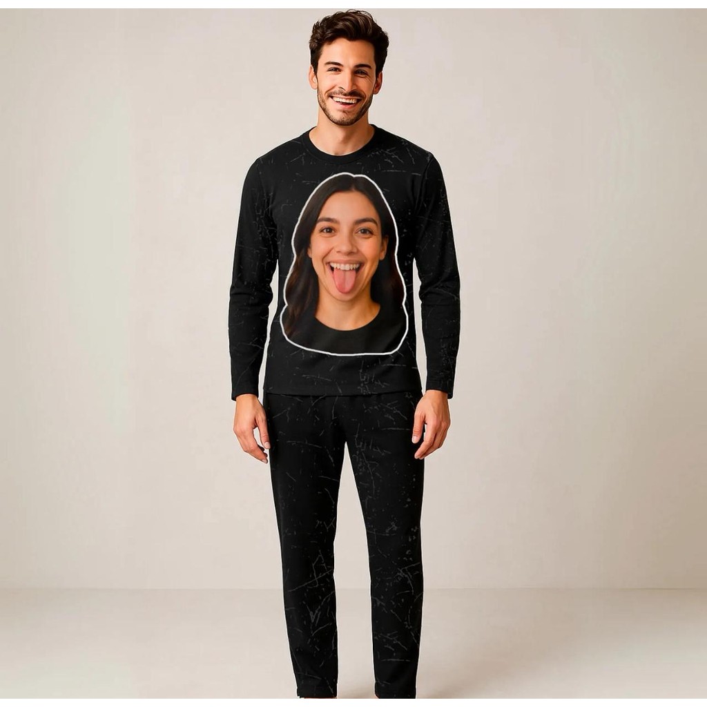Pijama Estampado Personalizado para Casal  1 Unidade Exclusiva em Tecido Premium