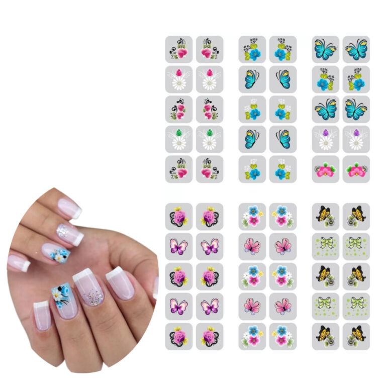 120 Adesivos de Unhas 3D Pré Prontos Películas E