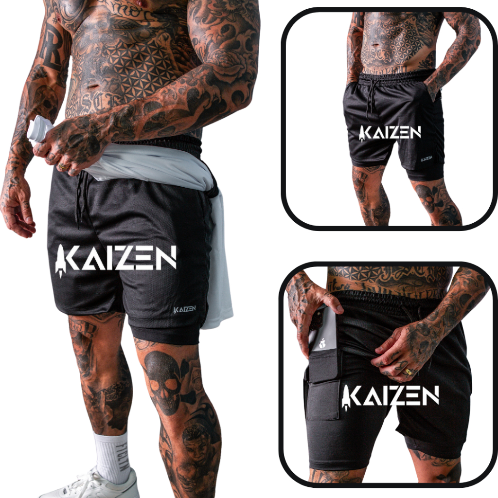 Kit 4 ou 1 shorts masculino academia 2 em 1 kaizen