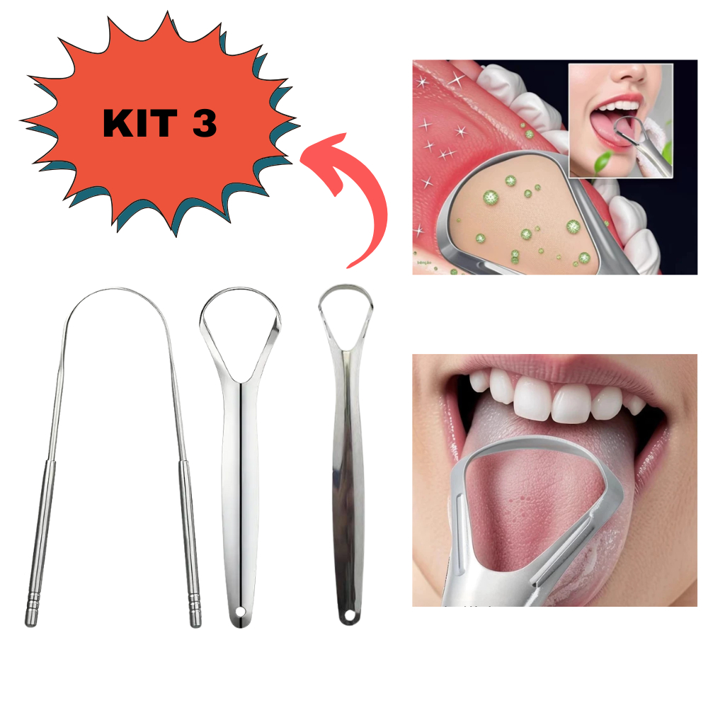 Até 3 Limpadores De Língua Raspador de Aço Inox para Higiene bucal