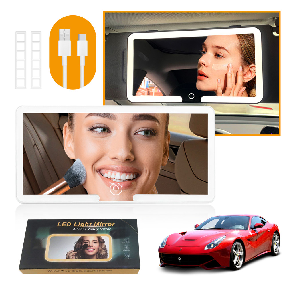 Espelho com led para carro para maquiagem recarregável retrovisor visor com luz 3 tonalidades