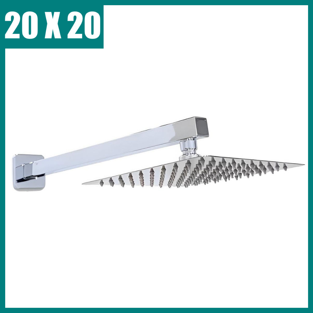 Chuveiro Ducha Inox 304 Quadrado Articulado 20X20 Slim Banheiro Acabamento Cromado Piscina Externa