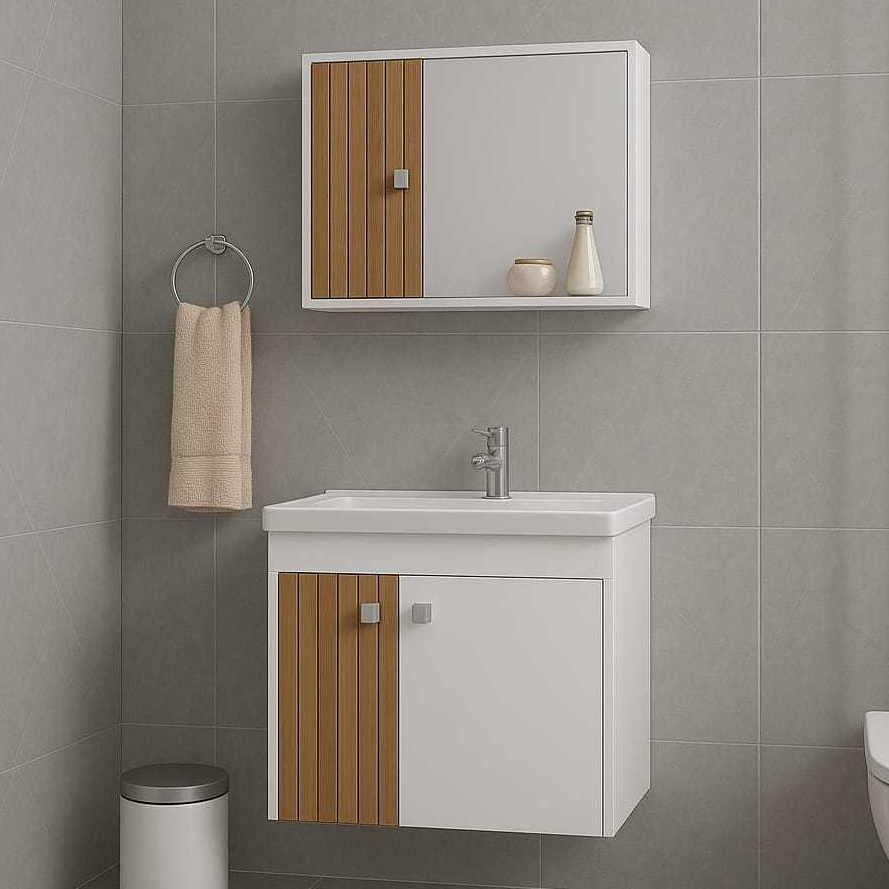 Gabinete Suspenso Para Banheiro Munique Com Pia e Armário Espelheira Várias Cores – DEA